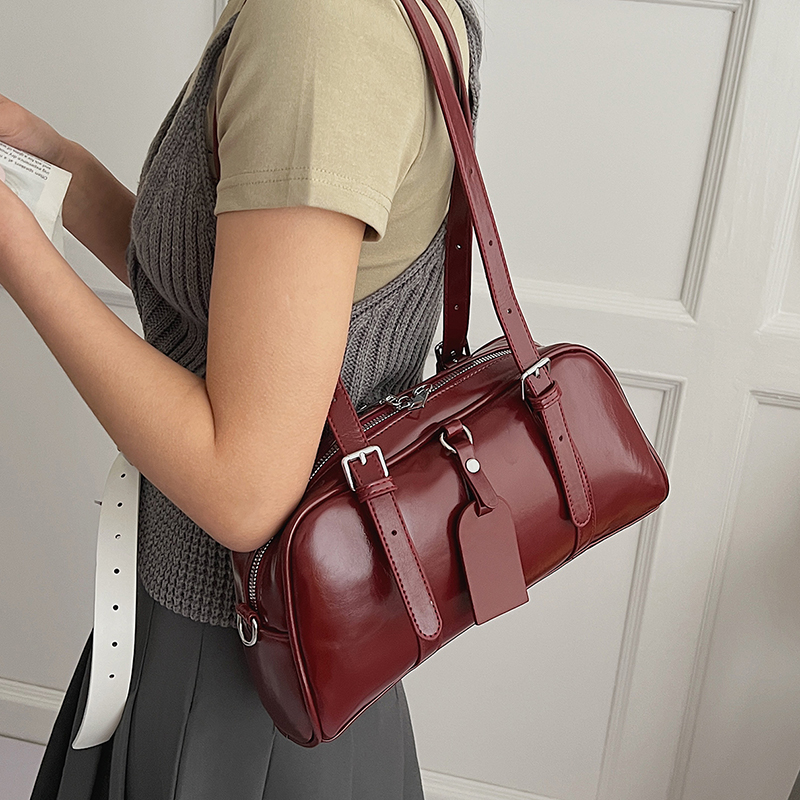 Women Bags For Airport - Tas Boston Kulit PU Wanita dengan